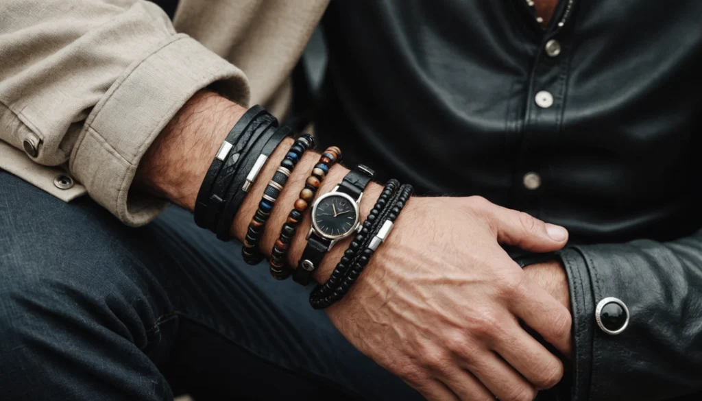 bracelet cuir et pierre homme